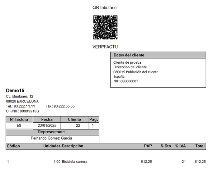 Ejemplo de factura con QR