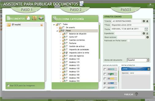 Vista del Asistente para publicar documentos