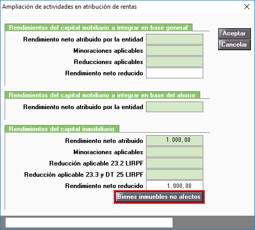 Ampliación de actividades en atribución de rentas. Bienes inmuebles no Afectos