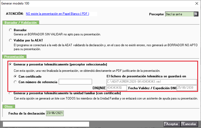 Generar y presentar telematicamente con adeudo en cuenta