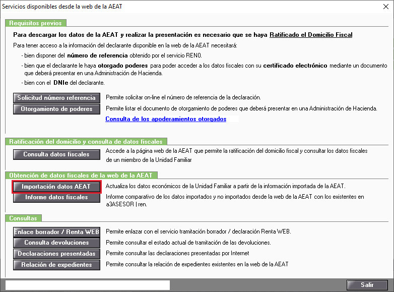 Servicios disponibles desde la web de la AEAT Importacion datos AEAT
