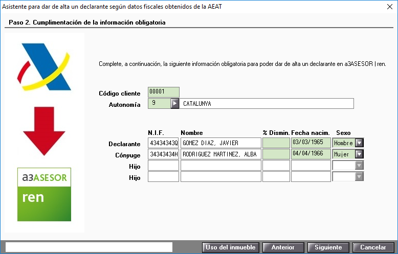 Paso 2 Cumplimentación de la información obligatoria