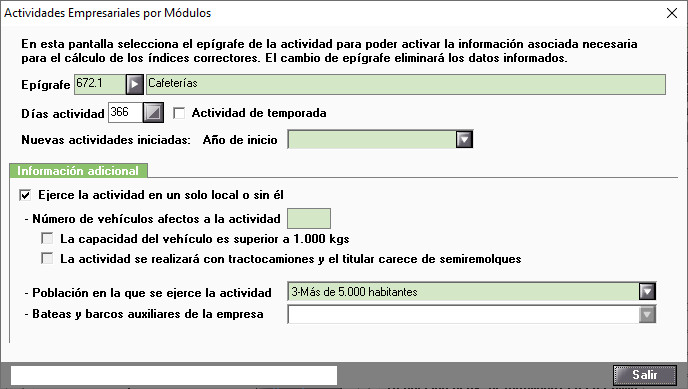 Indices correctores Actividades Empresariales por Modulos