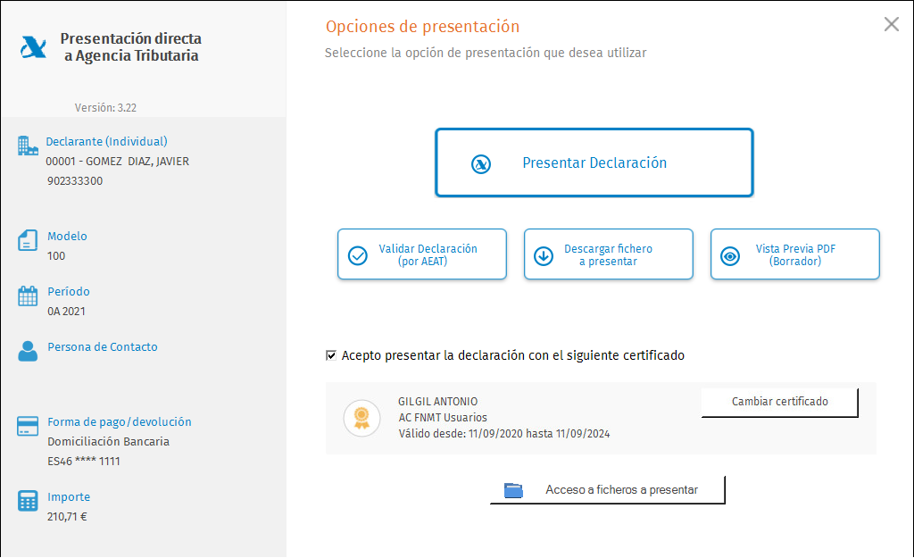 Presentacion Directa Individual con certificado