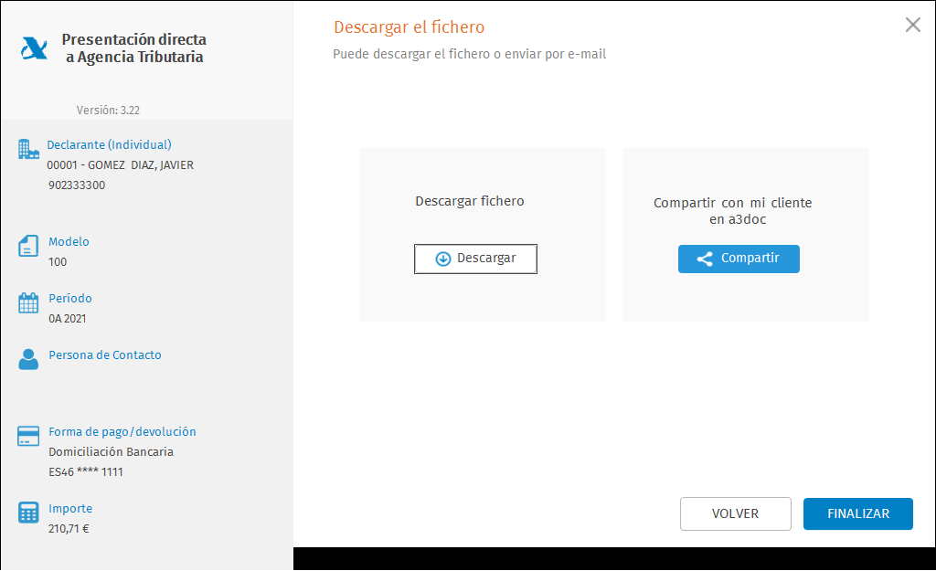 Presentacion Directa Individual con certificado Descarga fichero