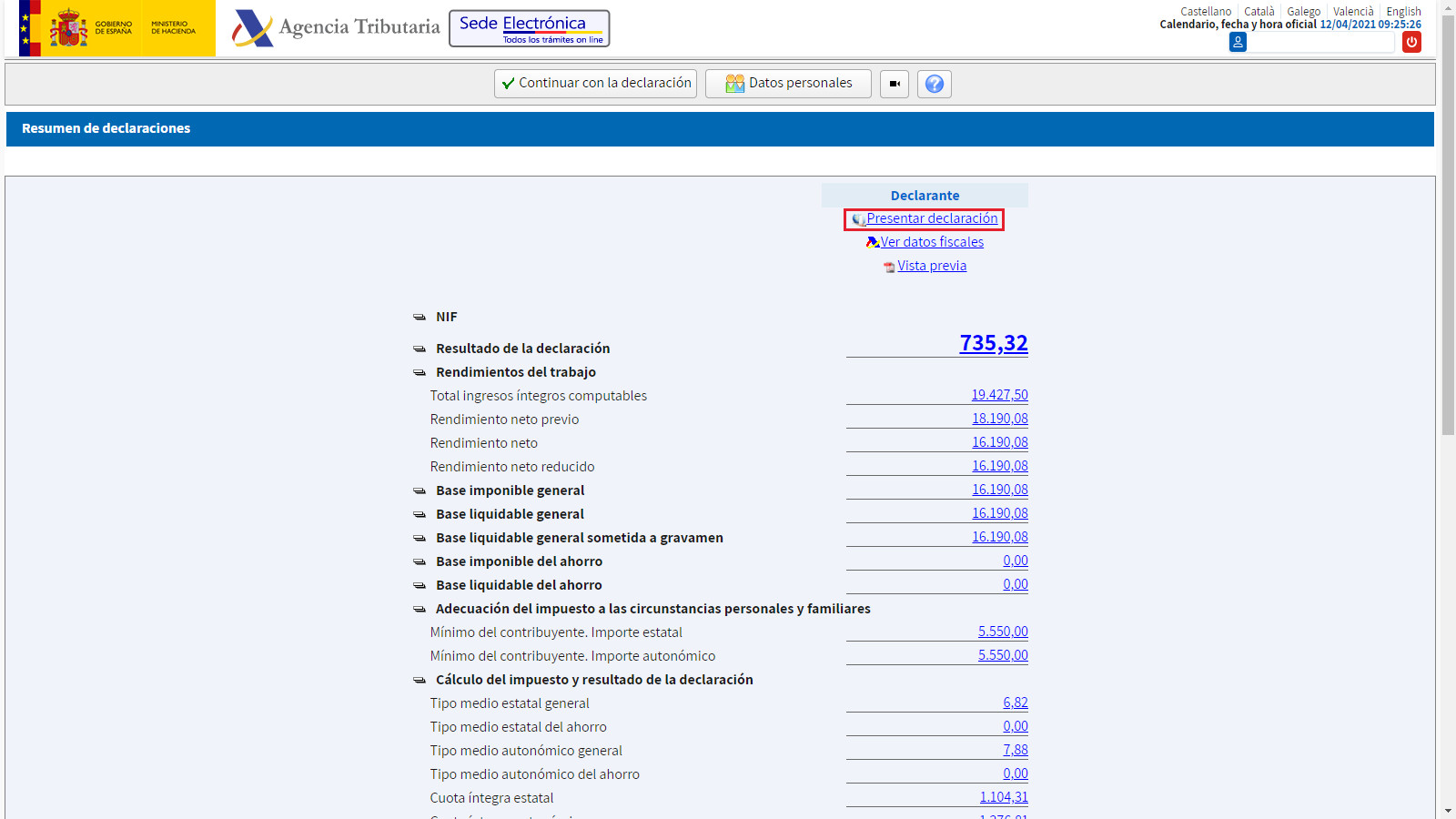 Presentacion Telematica con certificado Web Presentar declaracion