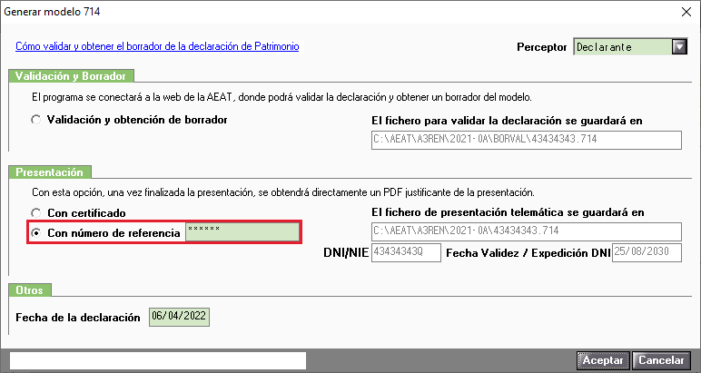 Generar Modelo 714 Presentacion con Numero de Referencia