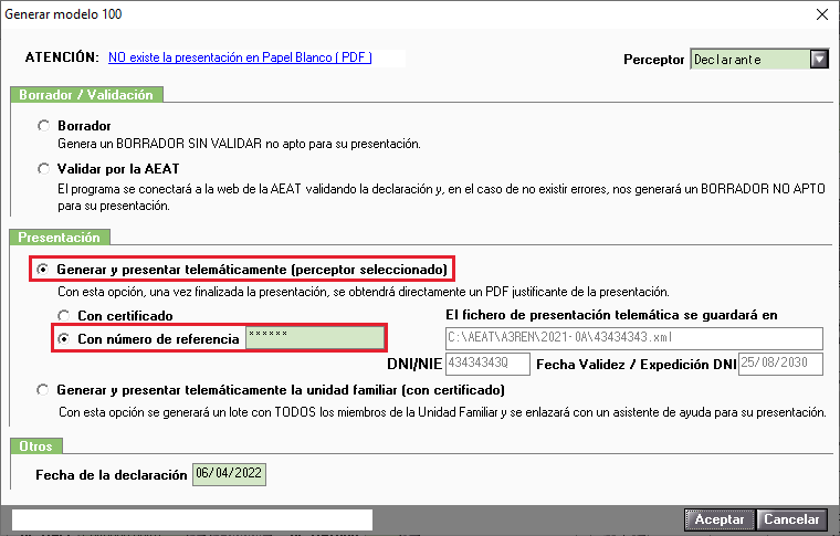 Generar modelo 100 con numero de referencias