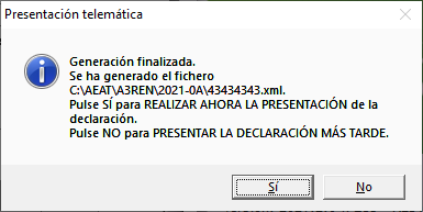 Presentacion Telematica con Certificado Generacion finalizada