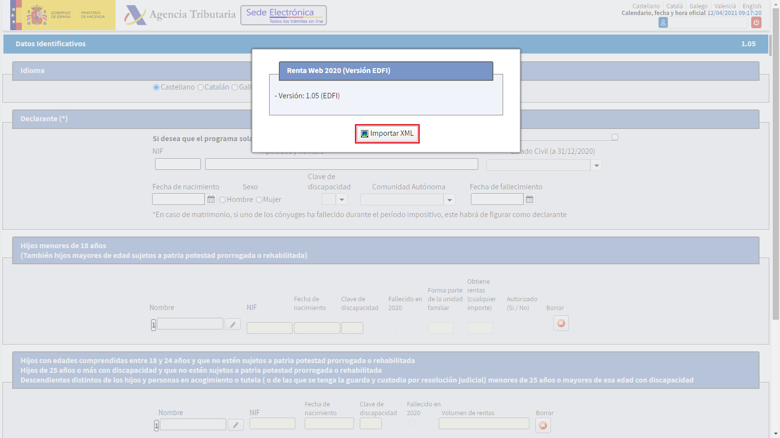 Presentacion Telematica con Numero de Referencia Web Importar XML