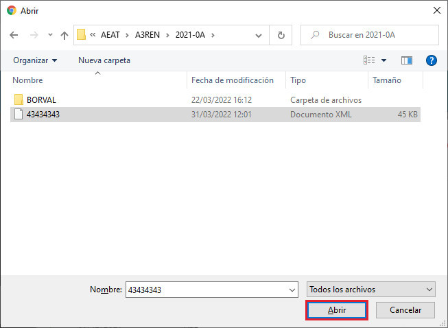 Presentacion Telematica con certificado Web AEAT Abrir fichero