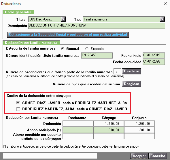 DF Familia Numerosa Cesion deduccion entre conyuges