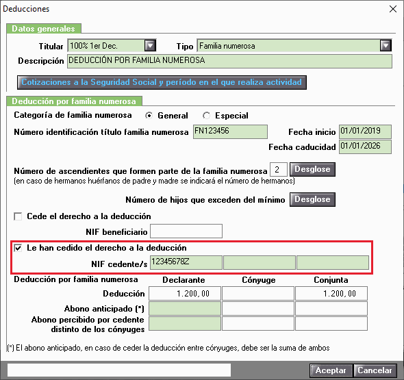 DF Familia Numerosa Le han cedido el derecho a la deduccion