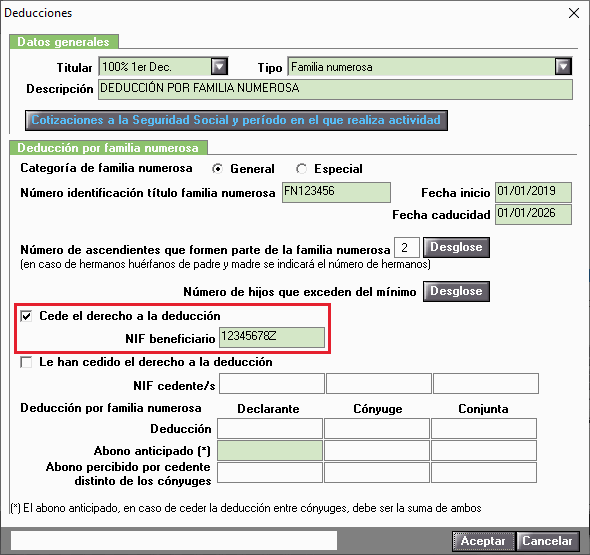 DF Familia Numerosa Cede el derecho a la deduccion