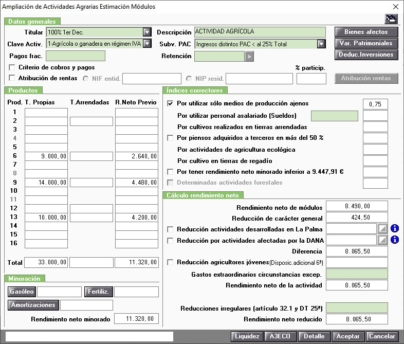 Ampliación de Actividades Agrarias Estimación Módulos