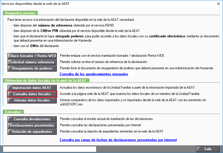 Servicios disponibles desde la web de la AEAT - Consulta datos fiscales