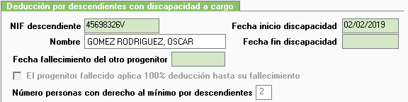 DF Descendiente con discapacidad a cargo Datos descendiente