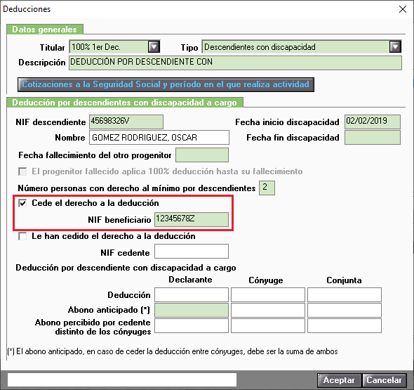 DF Descendiente con discapacidad Cesion