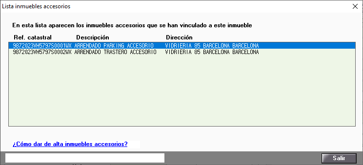 Lista inmuebles accesorios vinculados al principal