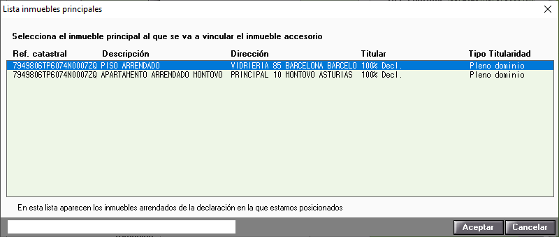 Lista de inmuebles principales