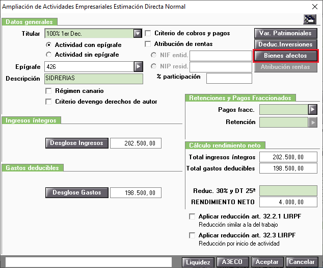 C1 C3 Bienes y derechos afectos a la actividad en Actividades