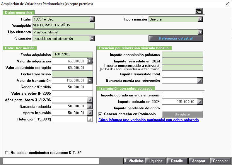 Ampliación de Variaciones Patrimoniales Venta VH por mayores de 65 años