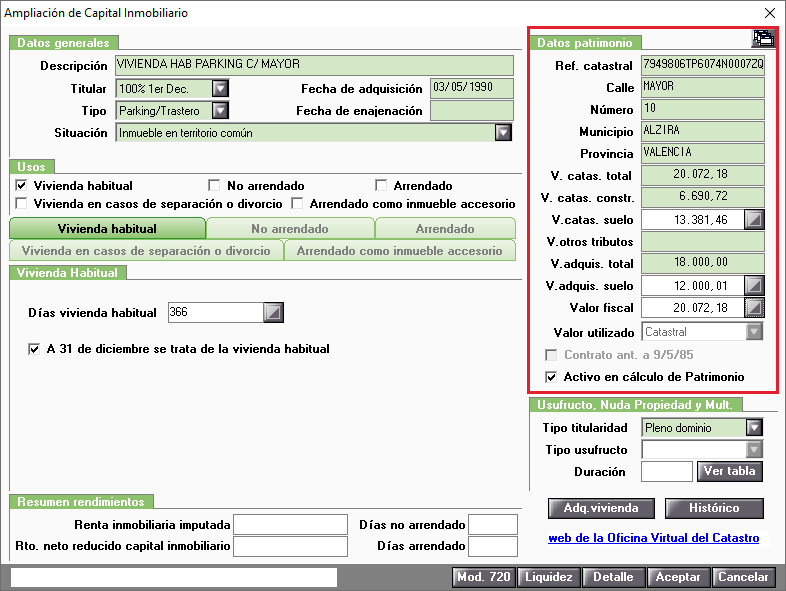 Datos del Patrimonio