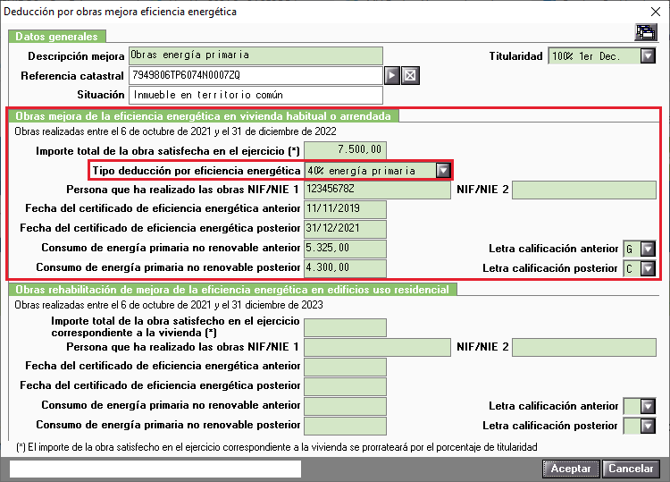 MV Deduccion por obras mejora eficiencia energetica en vivienda habitual o arrendada 40 por 100 Placa fotovoltaica