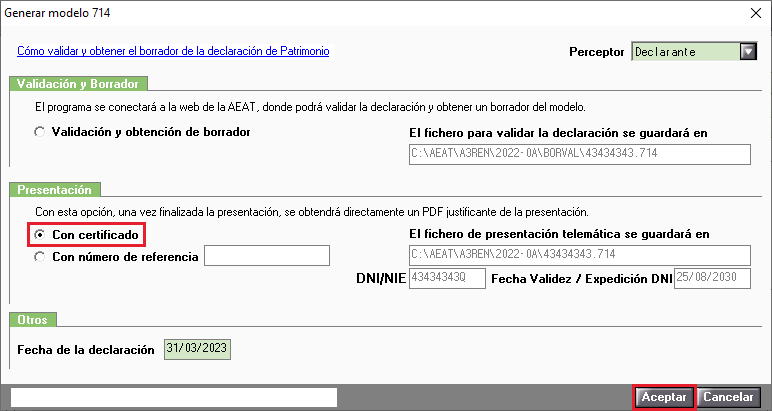 Generar modelo 714
