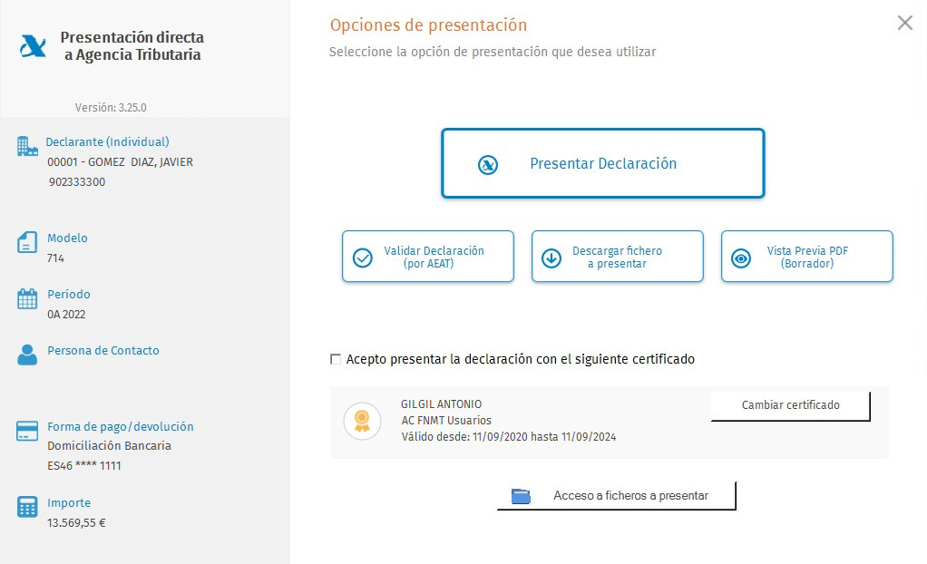 Presentacion Directa Individual con certificado