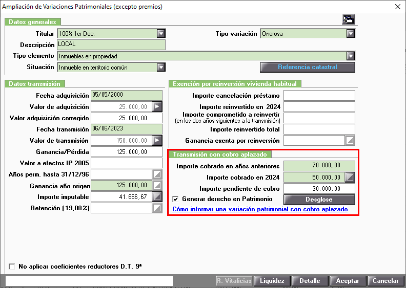 Ampliacion de Variaciones Patrimoniales Cobro Aplazado