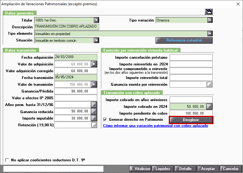 VO Cobro aplazado Desglose