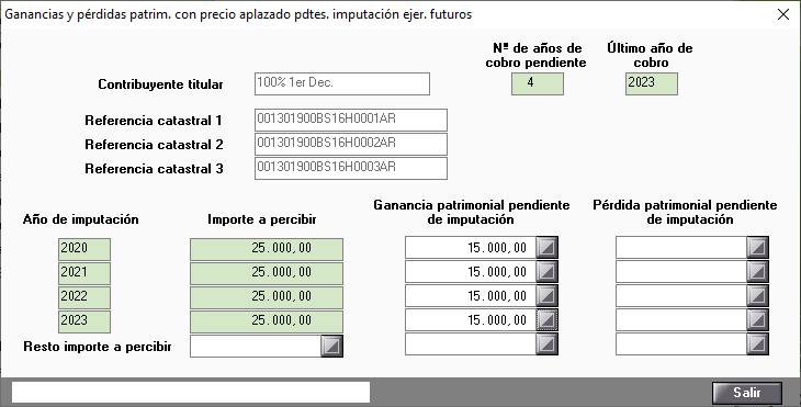 VO Desglose cobro aplazado ejercicios pendientes de cobro