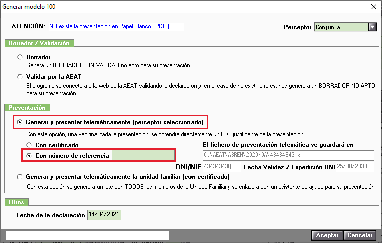 Generar modelo 100 con numero de referencias