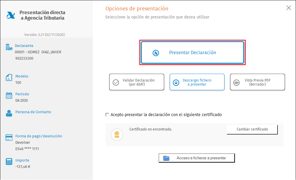 Presentacion Directa Individual con certificado