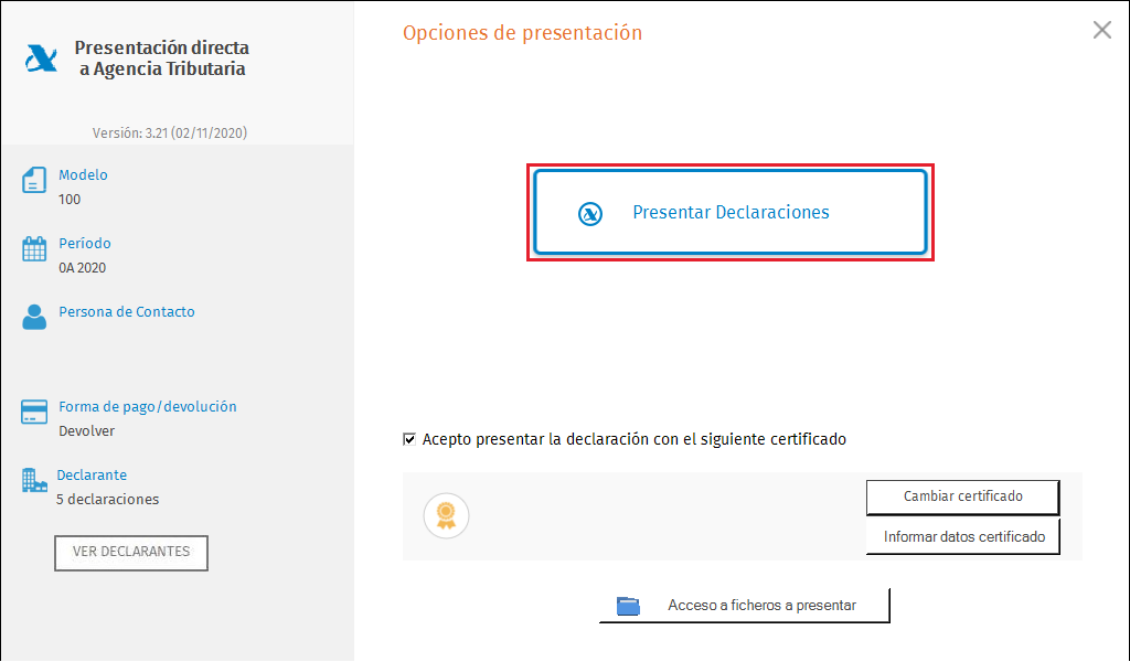 Presentacion Directa masiva con certificado