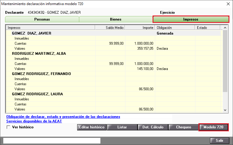 Modelo 720 en impresos