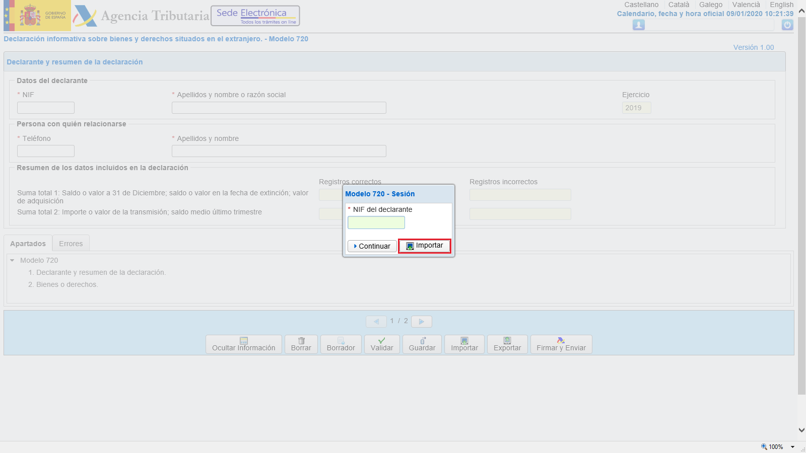 Modelo 720 Importar Web AEAT