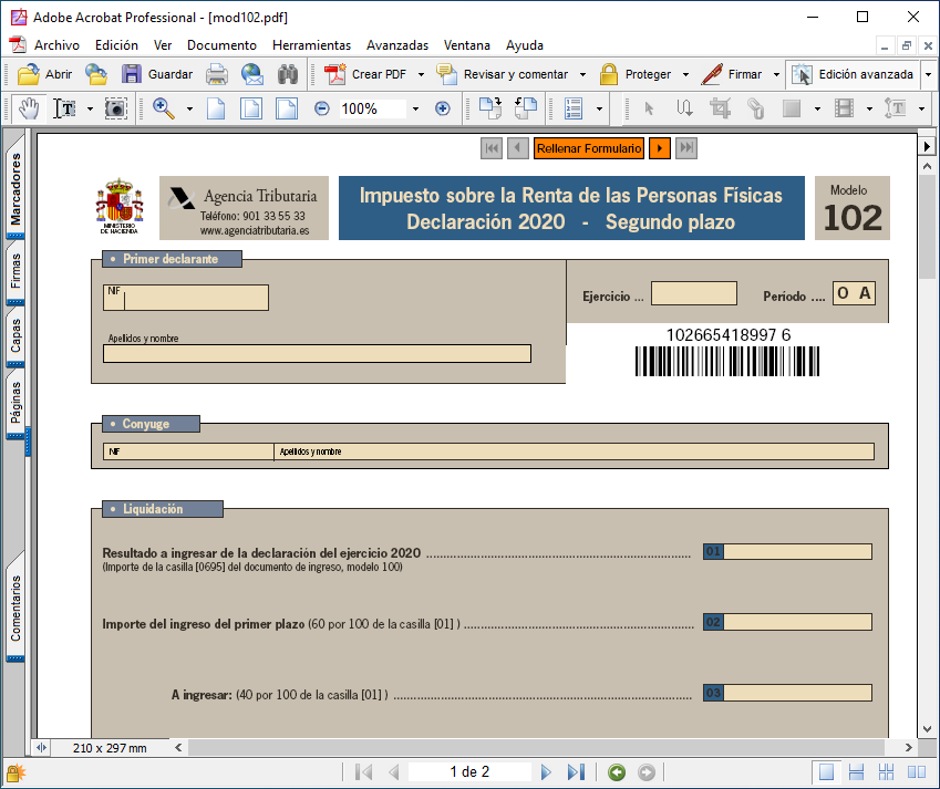 Modelo 102 Rellenar formulario modelo