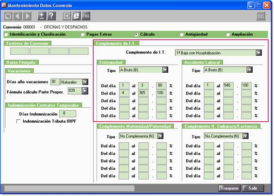 informar complementos prestaciones incapacidad temporal