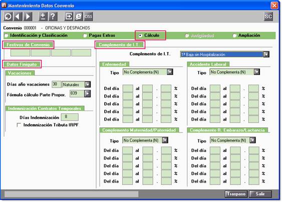 informar complemento IT y vacaciones en convenio
