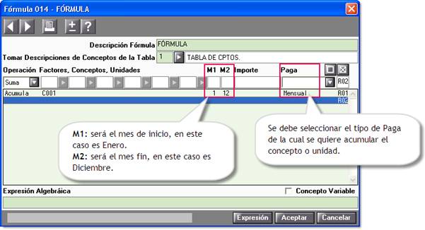 acumulados en el alta de formulas