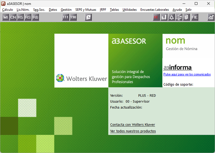 pantalla principal de acceso a la solución de nóminas