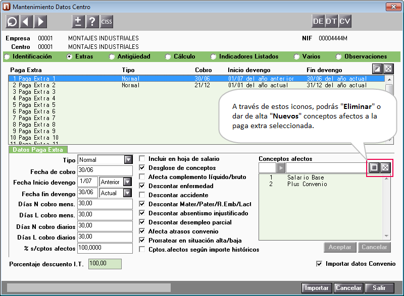 Conceptos afectos Pagas Extras