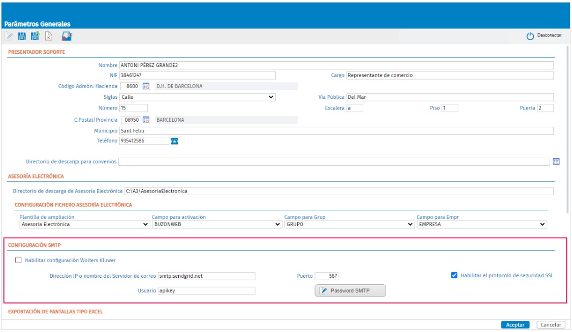 Configuración smtp