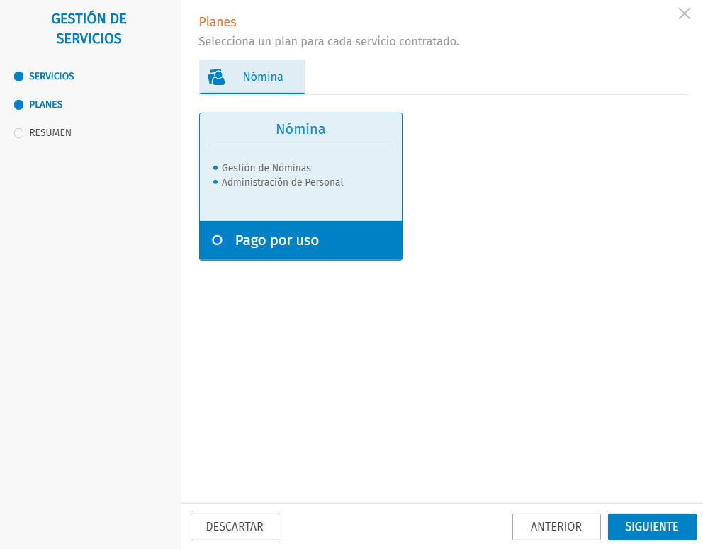 seleccionar el plan de servicio
