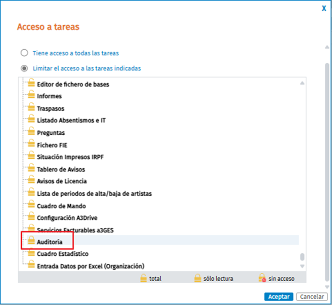 Acceso a tareas