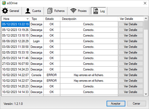 Detalle descarga de ficheros