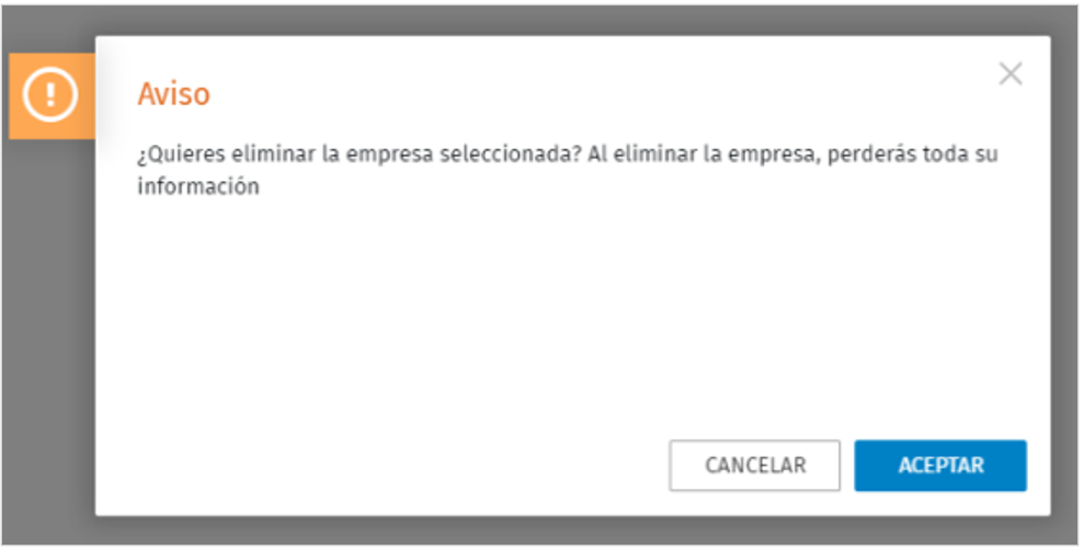Aviso confirmación eliminación empresa