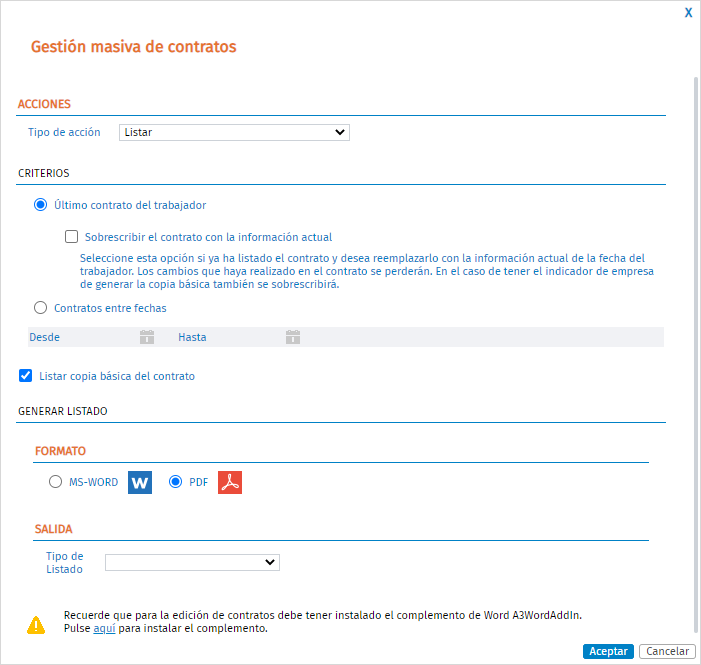 Listado masivo de contratos
